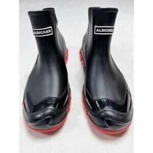 ALBICKER Chunky Sole Ankle Rain Boot EU 45 US 11 Black Red Gorpcore Kitchen Shoe